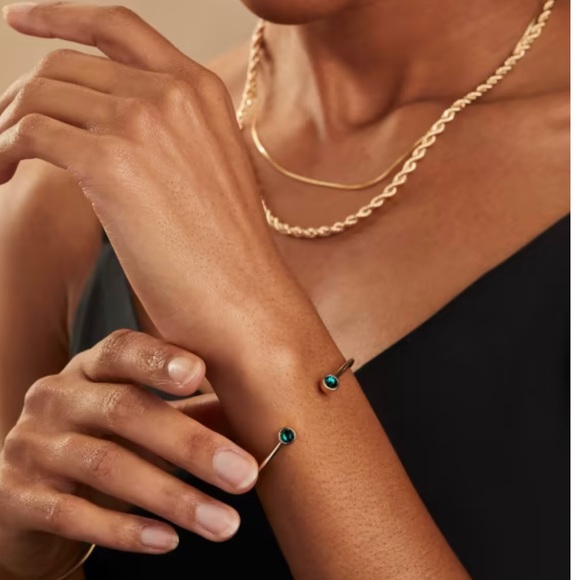 Alex and Ani Emerald Flex Cuff Bracelet Brass Shiny Gold Finish Nickel Free - Picture 2 of 4